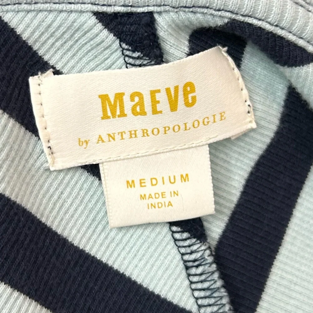 Maeve Anthropologie Blue Striped Zip Front Top Size Medium Scoop Neck Zip - Picture 4 of 12